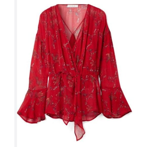 Iro Linette Floral Print Bell Sleeve Chiffon Blouse Top, Long Sleeve - Picture 1 of 11